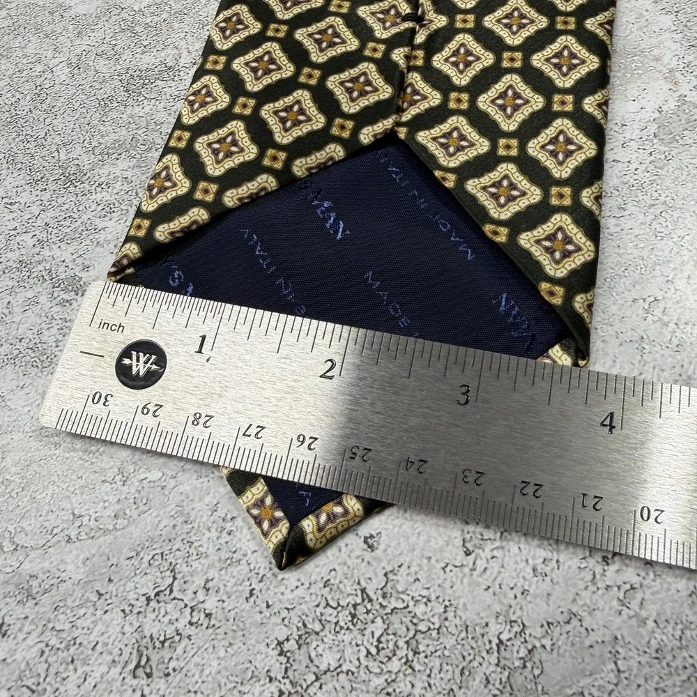 TODAY'S MAN Tie Mens OS‎ Gold Green Geometric 100% Silk Made In Italy Necktie